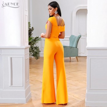 Orange 2 Two Pieces Sets Sexy Spaghetti Strap Short Sleeve Tops & Long Pants Women 